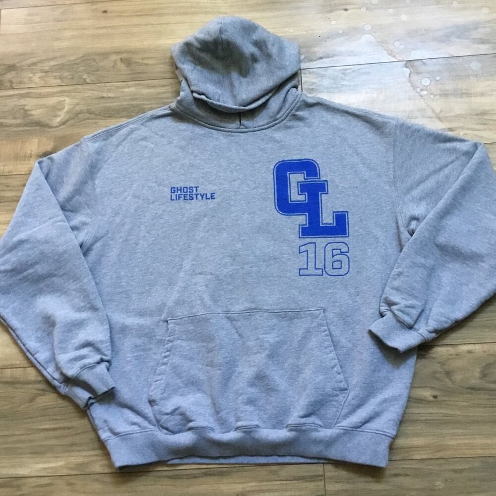 GHOST LIFESTYLE Men's Hoodie Pullover Graphic Pockets Heavyweight Grey XL